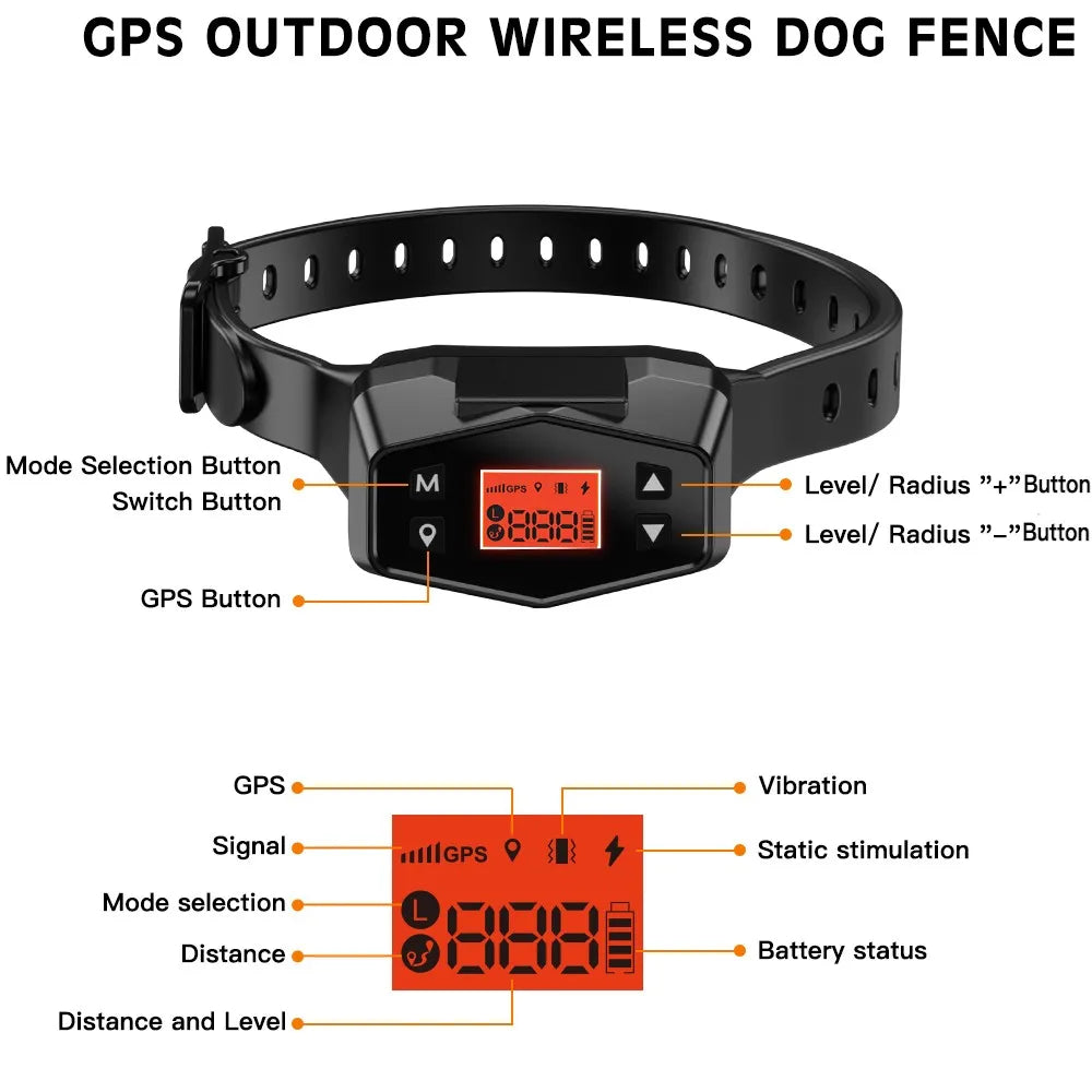 Premium Wireless GPS Pet Containment and Training Collar - Waterproof Safety System for Dogs